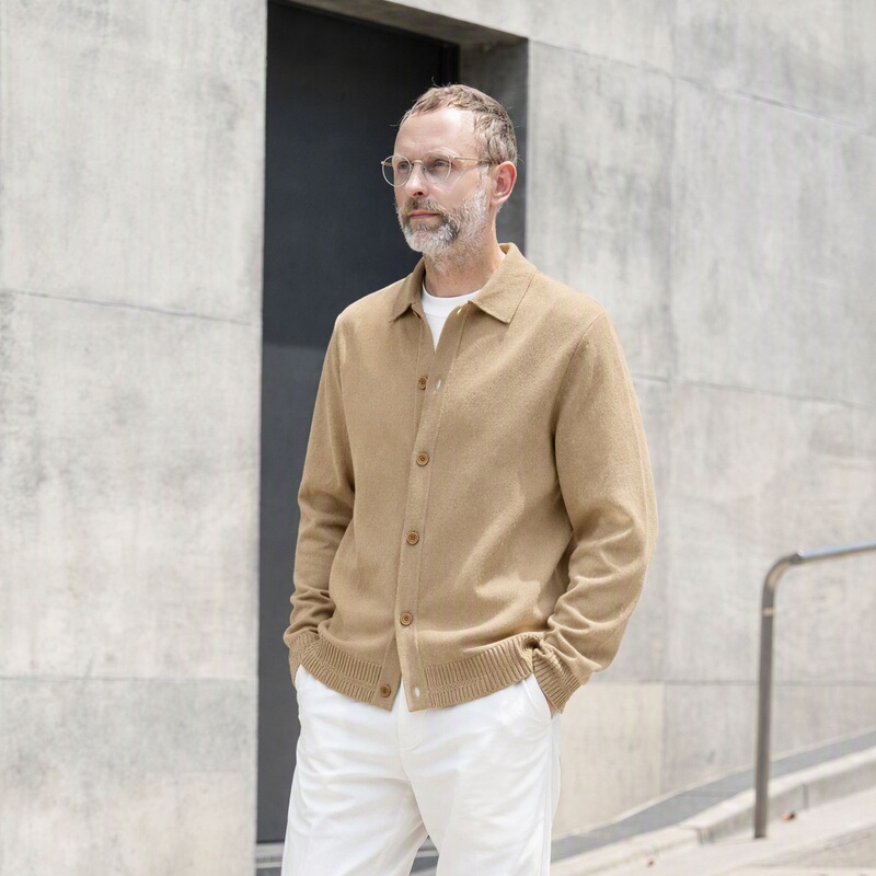 [Contains Sheep Wool] Old Money Style Single-Breasted Knitted Cardigan Sweater for Men, Autumn and Winter Silk Knit Jacket