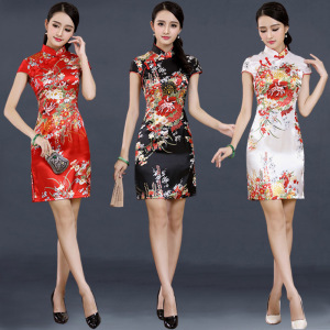 Chinese Dresses Retro oriental Qipao Cheongsam dress for women girlsshort sleeved silk dress  Chinese wind restoring ancient ways collar short qipao