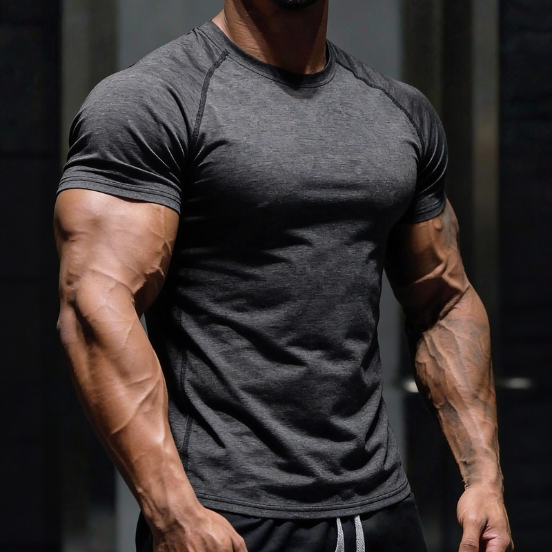 Cross - Border European Yard Summer Fitness Men 's Sports Short Sleeve T - shirt Ring Ring basket Training American sudando Top image 7