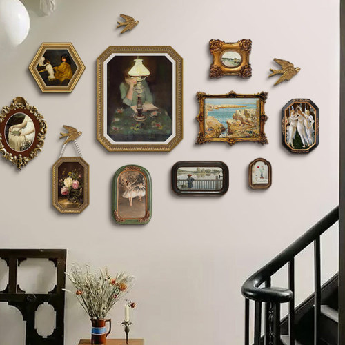 Dingchuan niche art French retro living room set decorative painting American style restaurant wall hanging painting entrance hall wall art