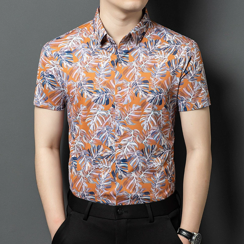 Летние новые мужские рубашки с коротким рукавом, модные принтованные, деловые повседневные, тонкие, приталенные, с половиной рукава, дропшипинг