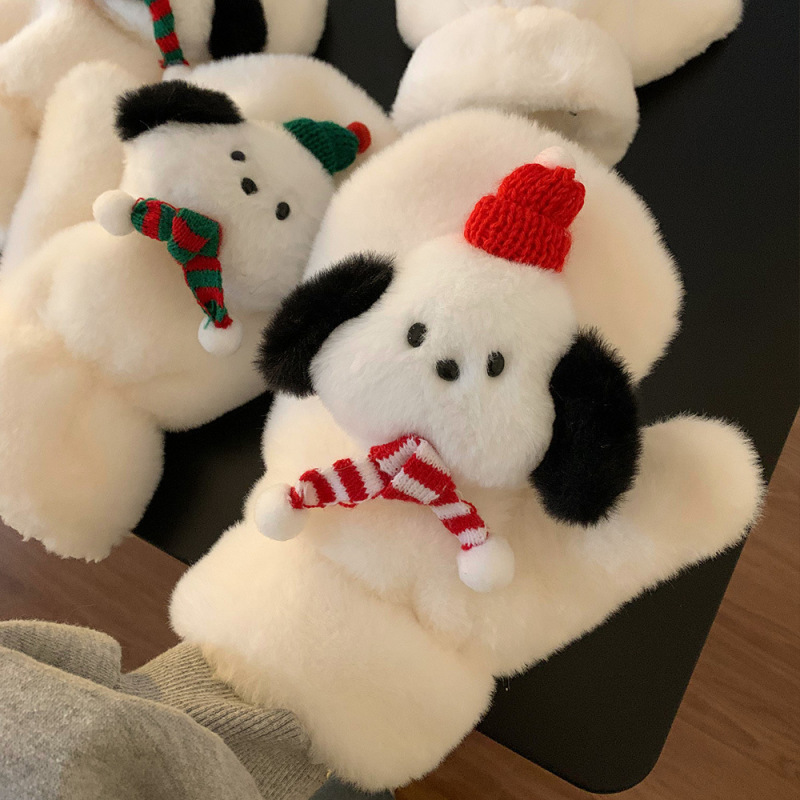 クリスマス風の子犬のぬいぐるみの手袋の女性の冬の保温は厚いです。|undefined