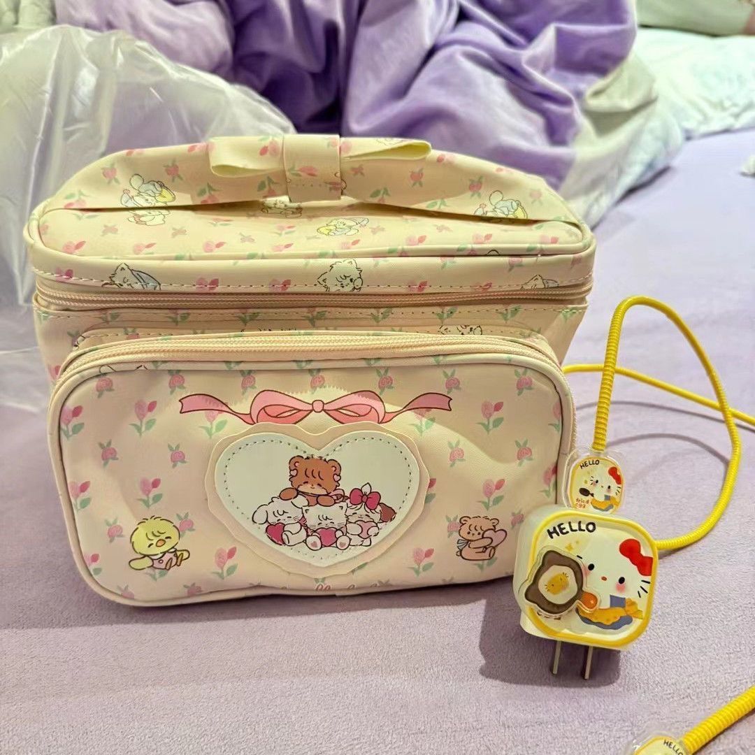 Bolsa de maquillaje PU gran capacidad | Neceser portátil con diseño animado