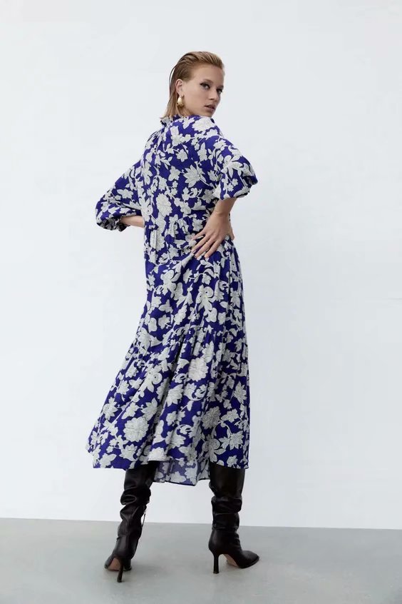 flower printing loose long-sleeved dress nihaostyles clothing wholesale NSAM72074