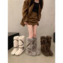 内增高加绒加厚雪地靴女2025新款秋冬季保暖毛毛鞋棉鞋高筒骑士靴