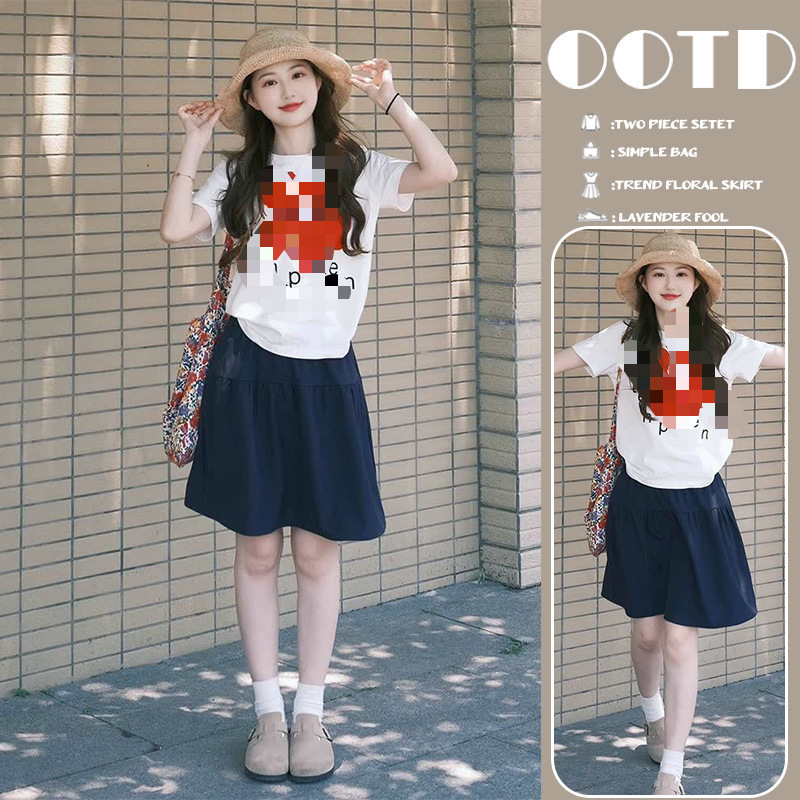 In-Stock Maternity Cotton Summer Red Flower Cute White Casual Loose Women's Round Neck Commuting T-Shirt Set