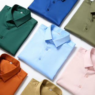 2025 New Elastic Silk White Shirt Long-Sleeved Non-Ironing Solid Color Breathable Casual Slim Business Men's Clothing