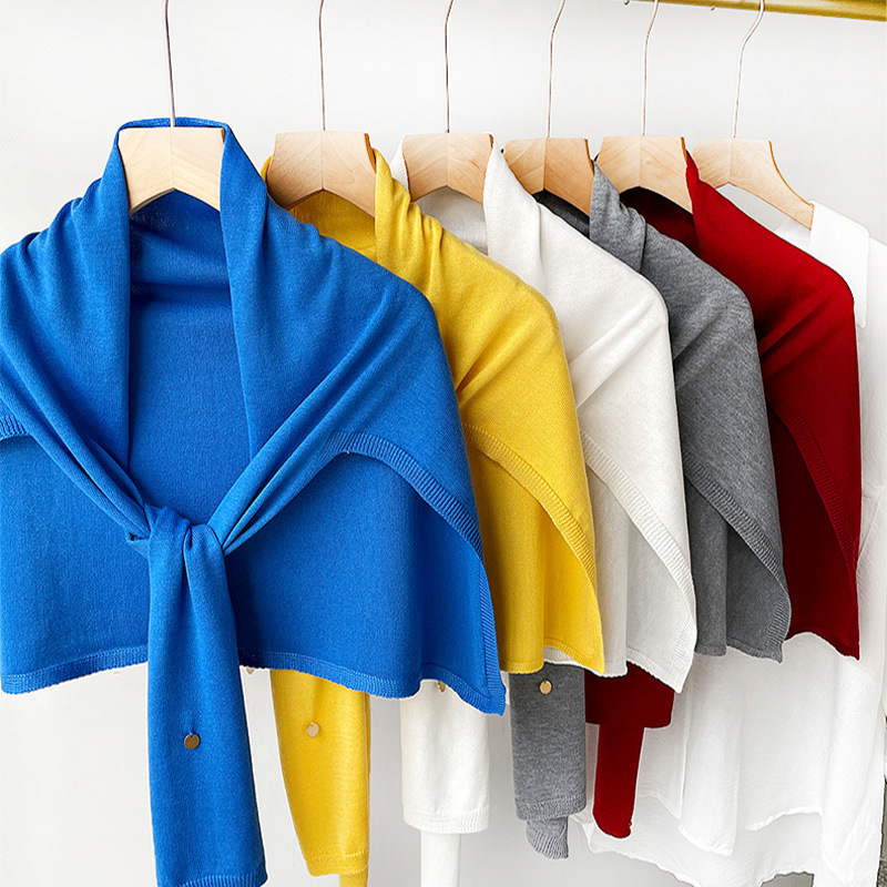 Korean-Style Soft Knit Shawl for Spring and Autumn, Commuter Neck Protection Scarf, Simple Solid Color High-End Feel Small Cape Korean-Style Soft Knit Shawl for Spring and Autumn, Commuter Neck Protection Scarf, Simple Solid Color High-End Feel Small Cape
