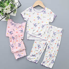 女童睡衣莫代尔儿童短袖套装女孩夏季薄款空调服宝宝家居服两件套