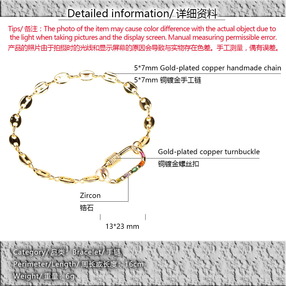fashion vintage pig nose chain stitching micro zircon copper necklace bracelet set wholesale nihaojewelrypicture10