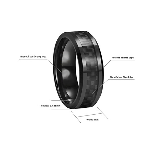 Xinghe European and American cross-border 8mm inlaid carbon fiber titanium steel ring trendy personalized hand jewelry accessories wholesale engraving