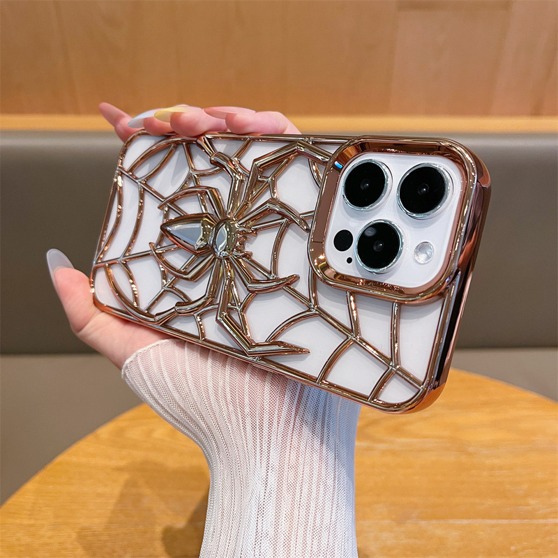 メタリック塗装の透かし彫り放熱スパイダー電気メッキ携帯電話ケース iPhone17promax対応 Apple16/15対応 輸出入向け|undefined