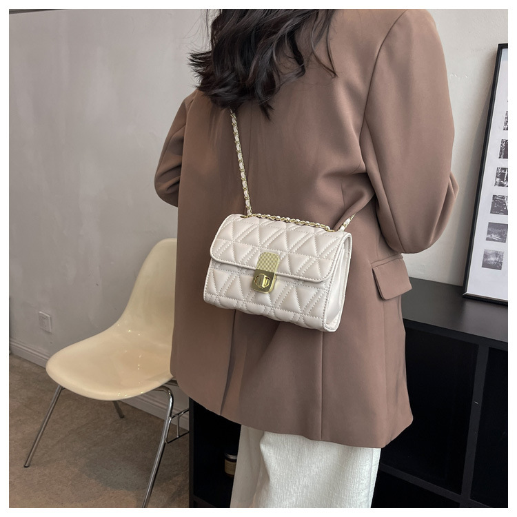 Women's Small Pu Leather Solid Color Fashion Square Lock Clasp Crossbody Bag display picture 4
