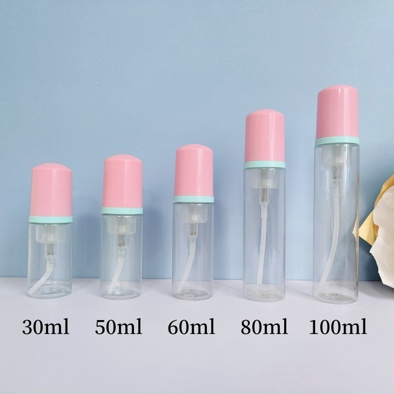 30 dientes PET mousse transparente botella 30ml100ml limpiador facial espuma botella champú espuma botella de pie en stock