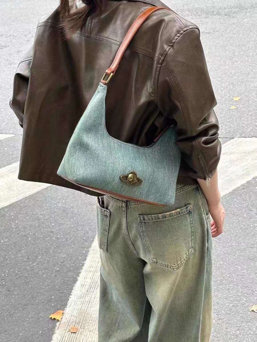 2024 Herbst und Winter Neue Unterarmtasche Wandering Planet Umhängetasche Vielseitige Handtasche Nischen-Denim-Unterarmtasche Großhandel_voghion.com