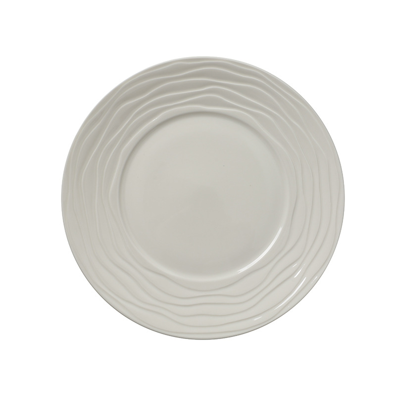 【Artículo Único de Estilo Francés】Plato de Cena Occidental con Diseño de Ondas【Cerámica de Alta Gama】Plato Plano Creativo para Repostería