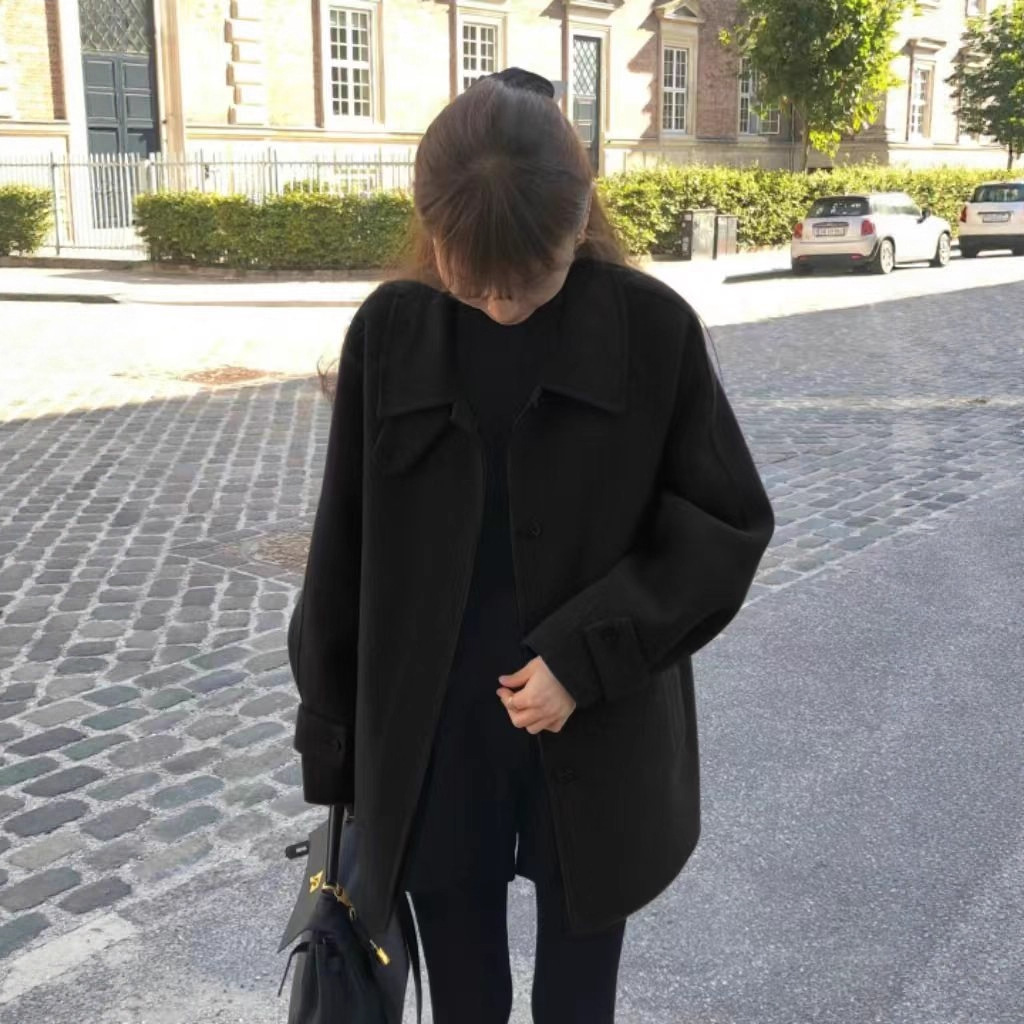 Black Woolen Coat for Women 2025 Autumn and Winter Woolen Jacket New Korean Style Petite High-End Women's Jacket