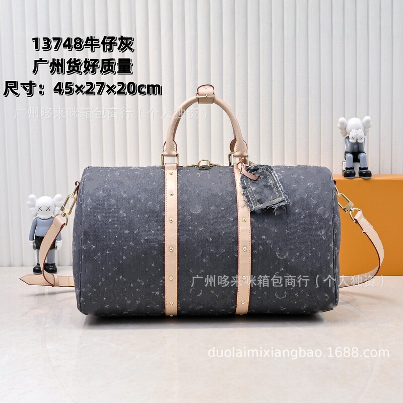 Cross-Border Live Broadcast of High-Quality Goods European and American Fashion L Brand Denim Large-Capacity Luggage Bag Crossbody Travel Bag