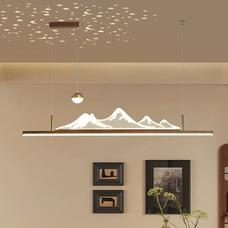 Artistic Landscape Restaurant Lamp, New Chinese-Style Dining Room Long Pendant Light, Simple Modern Vintage Island Table Tea Room Dining Table Lighting