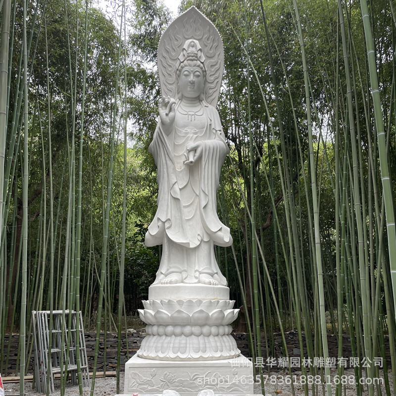 石雕观音像汉白玉佛像三面观音像大理石佛像寺庙供奉摆件人物雕塑