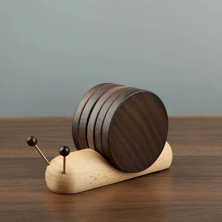 黑胡桃木卡通蜗牛解压创意茶杯垫摆件隔热茶咖啡马克杯杯垫批发|undefined