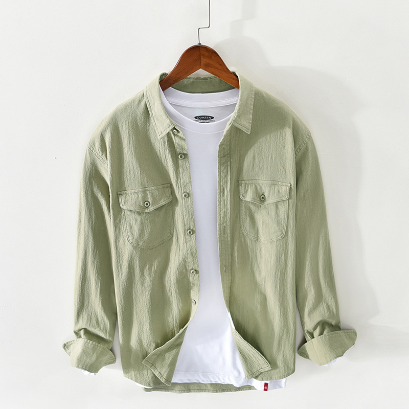 Z906 Spring/Summer New Men's Casual Solid Color Cotton Shirt Jacket Dropshipping