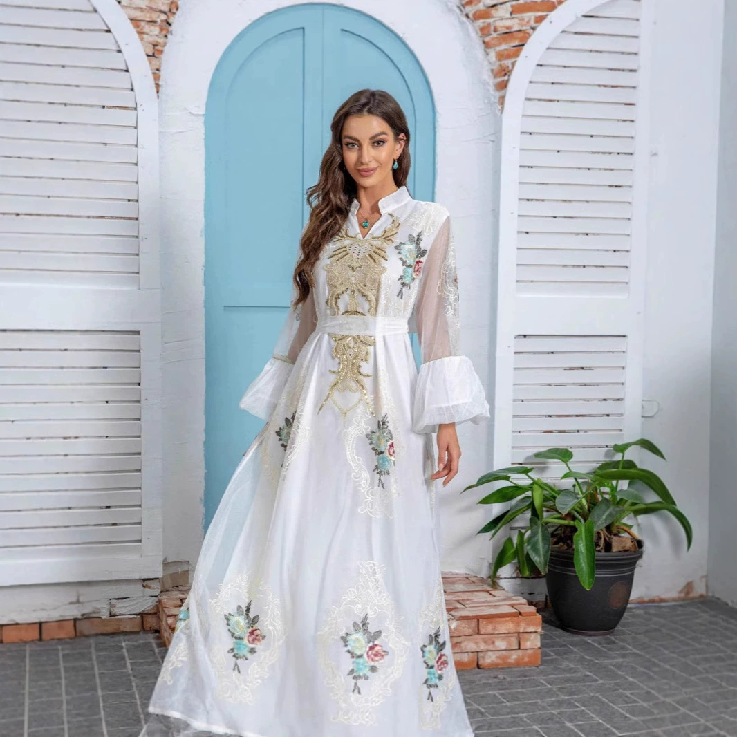 Популярное мусульманское платье-абайя с сетчатыми вставками, длинное, элегантное, для трансграничной торговли.