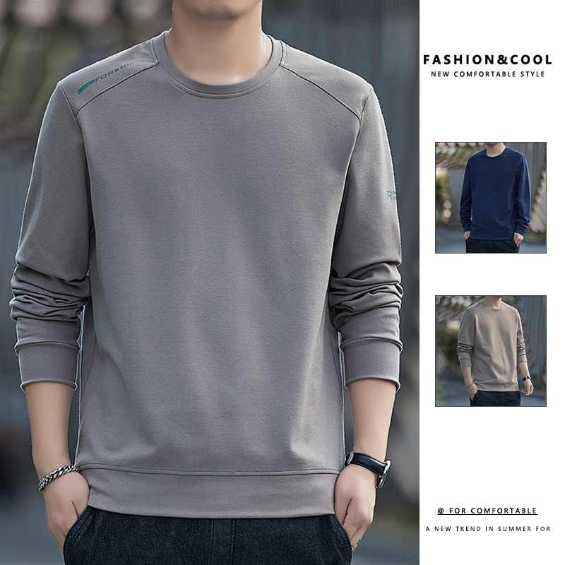 Otoño y invierno camiseta de algodón 2024 camiseta de manga larga hombre cuello redondo chaqueta grande suelta chaqueta de moda impresa LOGO