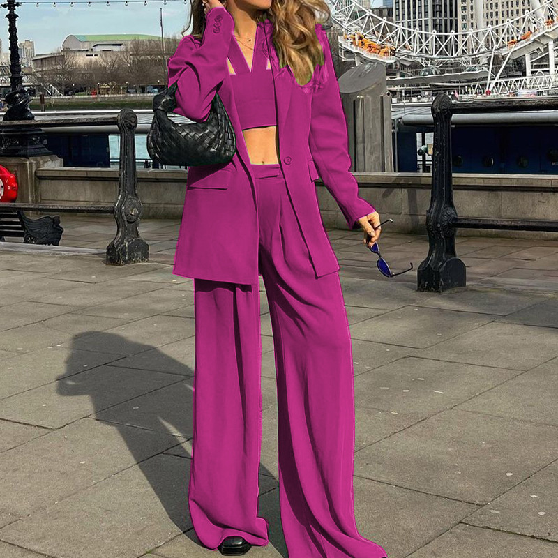 solid color long sleeve suit jacket and pants office wear set NSONF136979