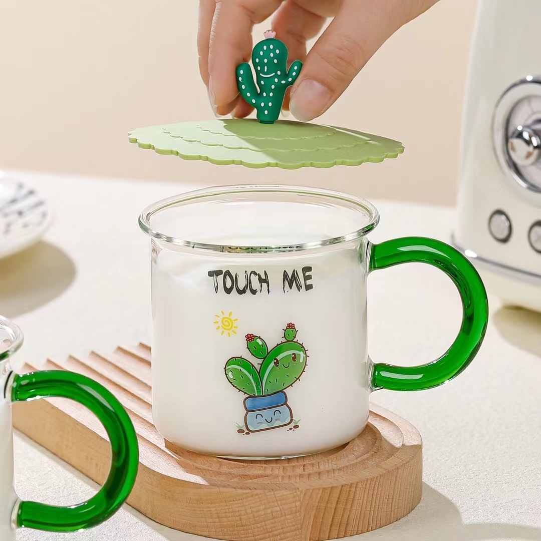Cactus personalizado simple vidrio con tapa Oficina taza fresca 3D forma regalo taza