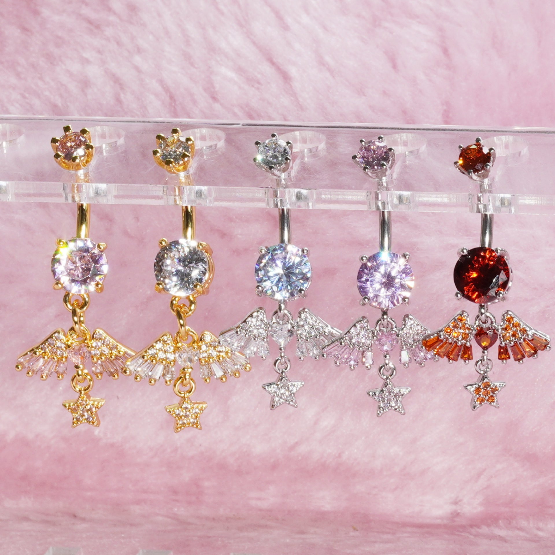 Piercing nombril ailes d'ange en zircon avec incrustation cuivre_voghion.com