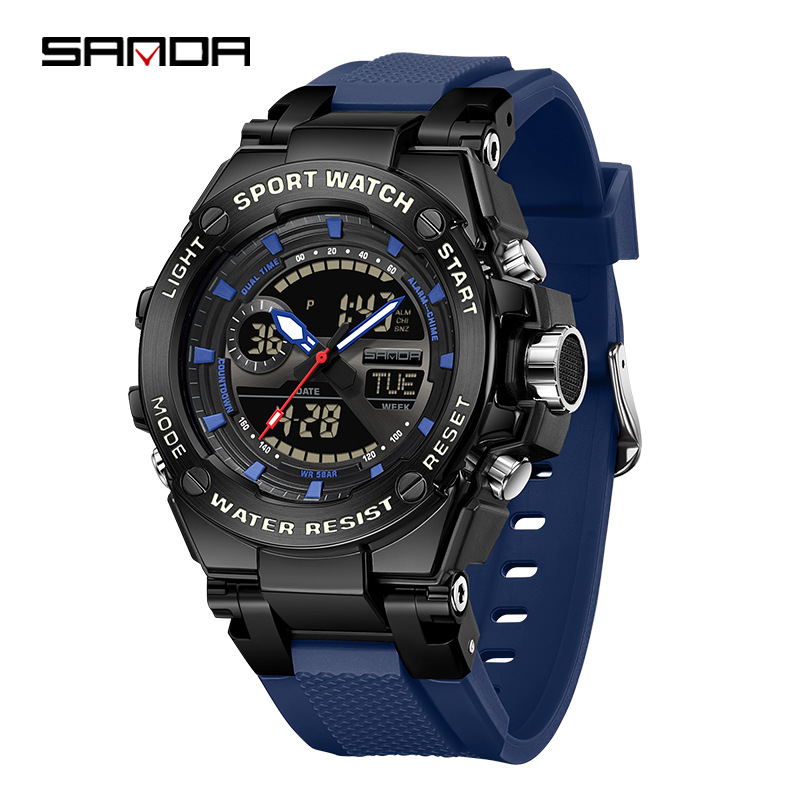 SANDA Europa y América tendencia ocio negocio reloj hombre reloj multifuncional reloj de alarma cronómetro nocturna reloj electrónico LED