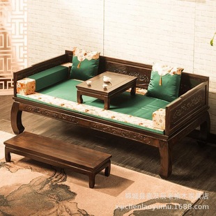 Luohan Bed Solid Wood Chinese Sofa Bed Hotel Tea House Homestay Antique Carved Classical Simple Zen Bed