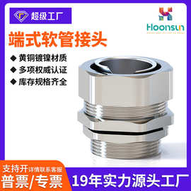 端式软管接头蛇皮管接头黄铜镀镍包塑金属软管接头穿线软管接头