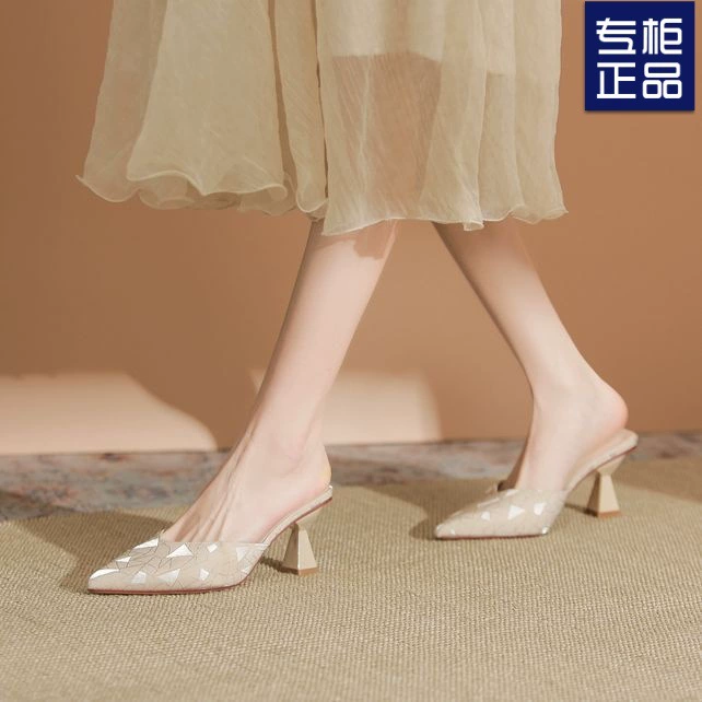 2025 весна-лето толстый каблук остроносые полусабо внешняя торговля французская мода универсальный стиль высокий каблук уличные сандалии кросс-граничная торговля