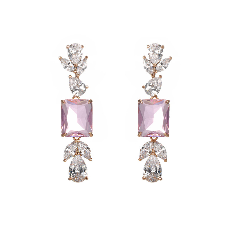 Xuping joyería de bronce de piedra preciosa artificial gemas geométricas pendientes cuadrados sensación ligera de lujo pendientes de nicho mayorista
