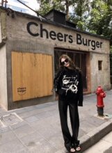 卡通趣味涂鸦长袖圆领毛衣女2025秋冬宽松休闲百搭针织衫套头上衣