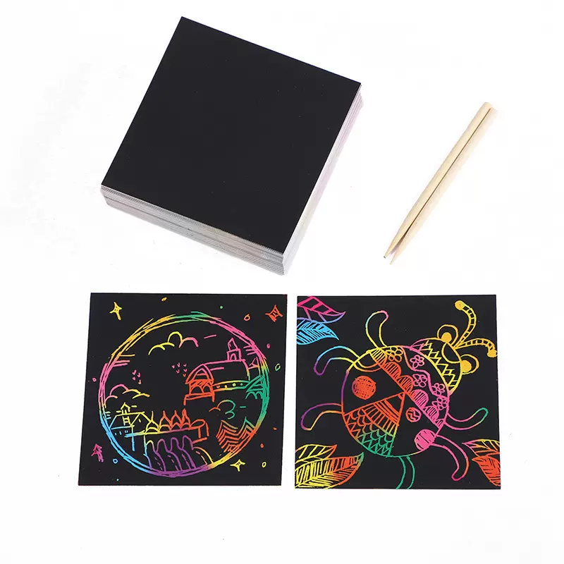 儿童炫彩刮画纸100张diy制作手工涂鸦刮画本创意彩沙沙画刮刮乐