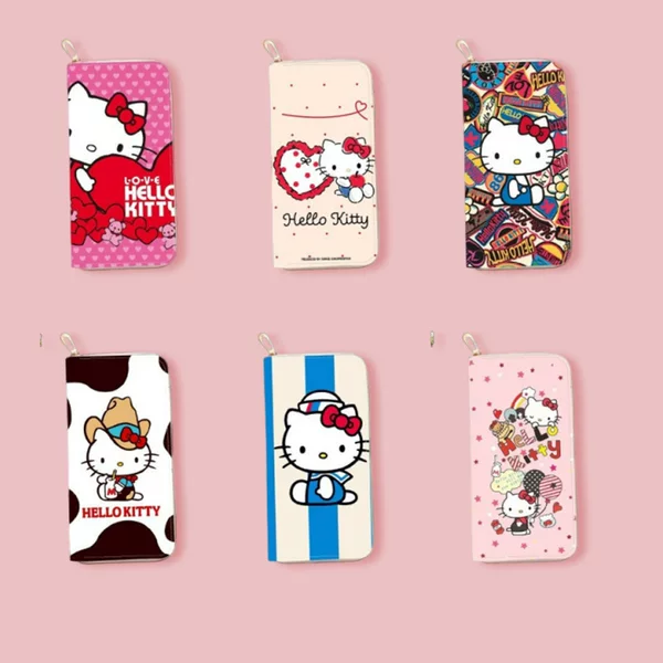 New Cute Cartoon Kt Cat Coin Purse Kidsren's Student Zipper Card Holder Bag Kitty Cat Fashion Suitable for Compact
