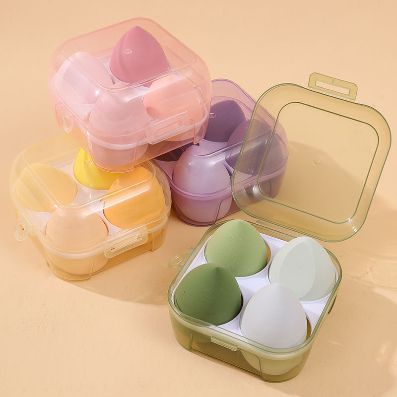 Nuevo 4 caja de polvo de huevo de maquillaje no es látex super suave no comer polvo de maquillaje esponja de maquillaje huevo gota de agua cortada oblicuamente