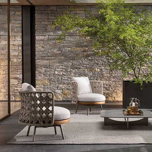 Outdoor Rattan Single Sofa Balcony Leisure Open-Air Designer Sun Room Garden Rattan Chair Coffee Table Combination Courtyard
