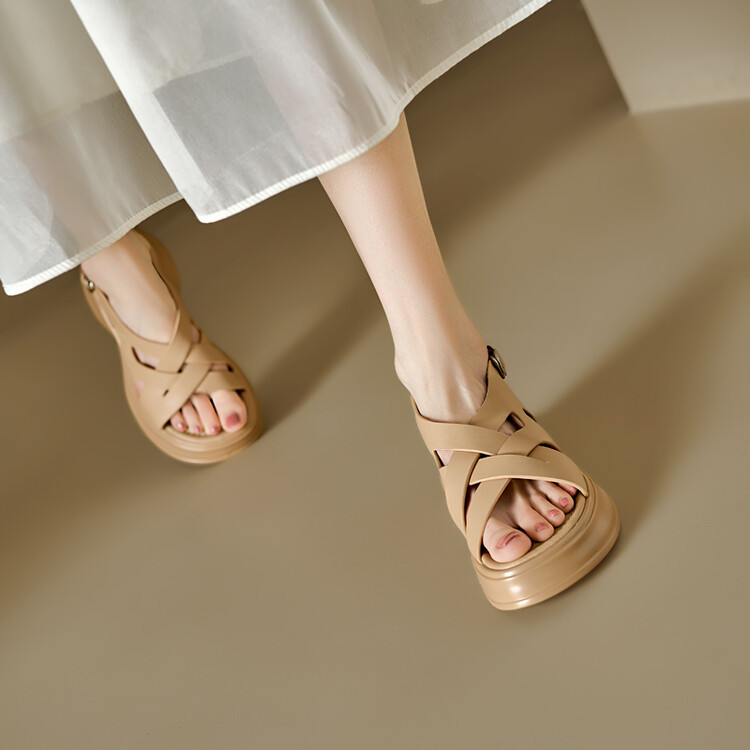 Sandal da cừu đế dày hở ngón tăng chiều cao nữ — Màu bạc, Màu mơ chi tiết 26