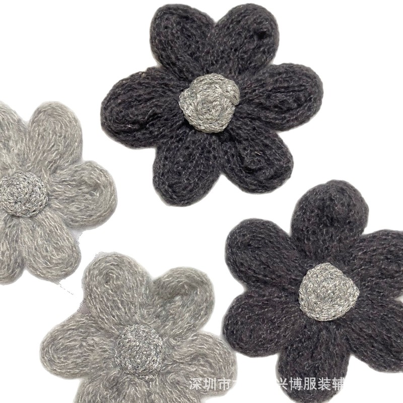 新しいかわいいウールニットフラワージュエリー手作り diy 6 花びらフラワーカーディガンヘアアクセサリーブートニア衣類アクセサリー|undefined