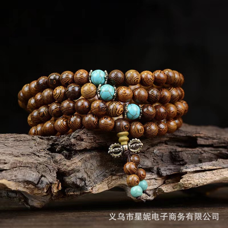 长期销售 鸡翅木加隔珠108颗 佛珠手串手链木质工艺品 佛珠批发