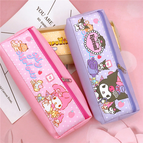 Cartoon student pencil bag Kuromi Pudding dog pencil bag medium double zipper bag PU stationery bag storage bag