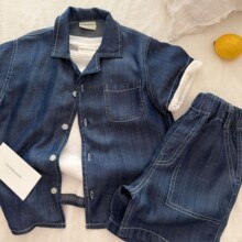 儿童套装牛仔短裤织里童装26夏款女童短袖批发冰丝防蚊牛仔两件套