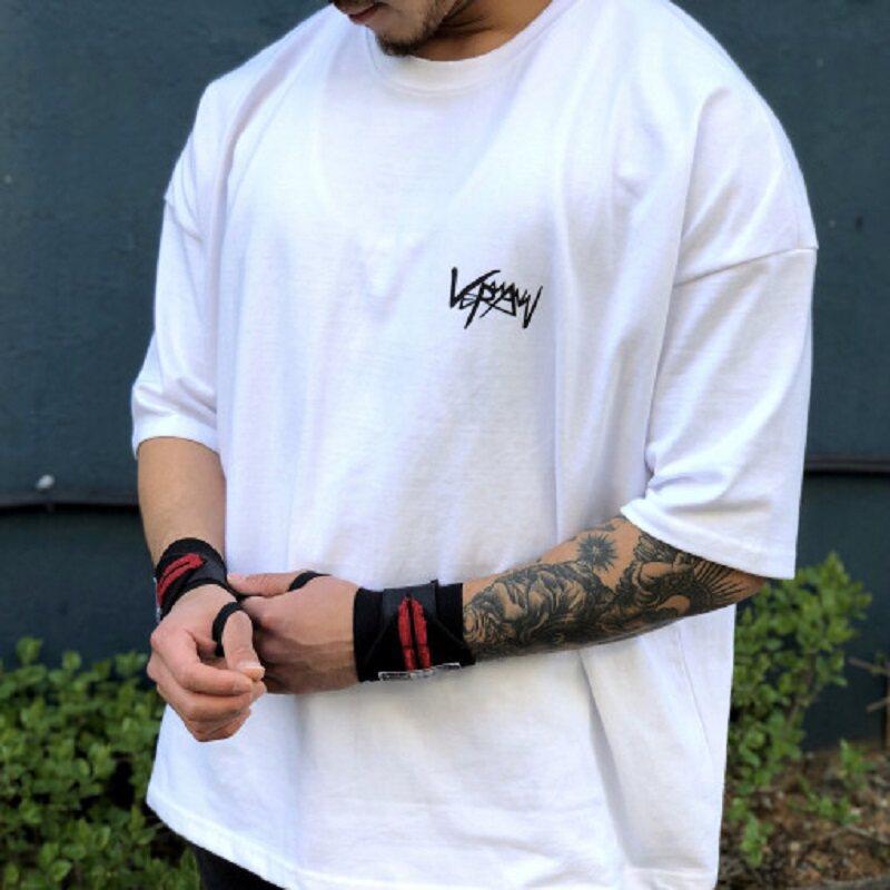 2025 New Summer Short-Sleeve T-Shirt for Men, Pure Cotton, Plus Size, Five-Quarter Sleeve, Fitness Wear, Loose Fit, Breathable