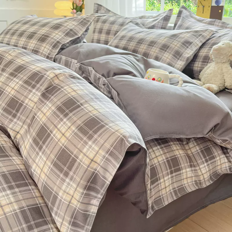 a类无印水洗棉床上四件套学生宿舍被套加厚磨毛棉三件套床单被罩