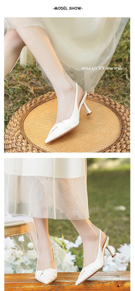Giày sandal nữ bít mũi mũi nhọn gót mảnh quai ngang, gót 6–8 cm — Màu bạc, Màu trắng be, Màu vàng chi tiết 7