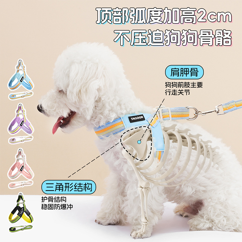 Nuevo perro pequeño y mediano transfronterizo en forma de V arco iris en el pecho y la espalda, transpirable y a prueba de explosiones, cuerda para pasear al perro, cuerda de tracción, salida del perro